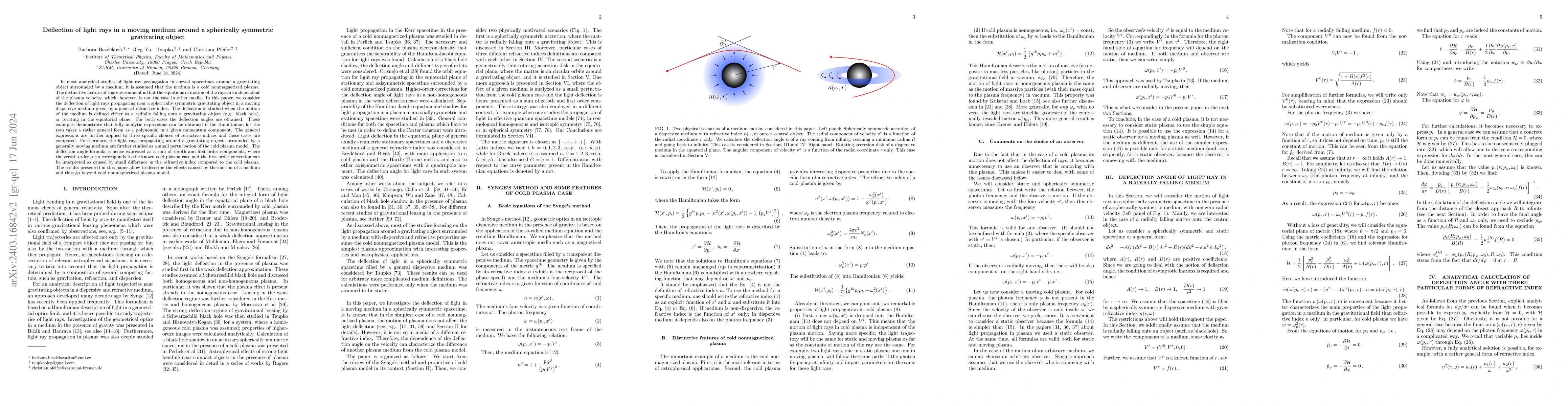 Thumbnail for Deflection of light rays in a moving medium around a spherically
  symmetric gravitating object
