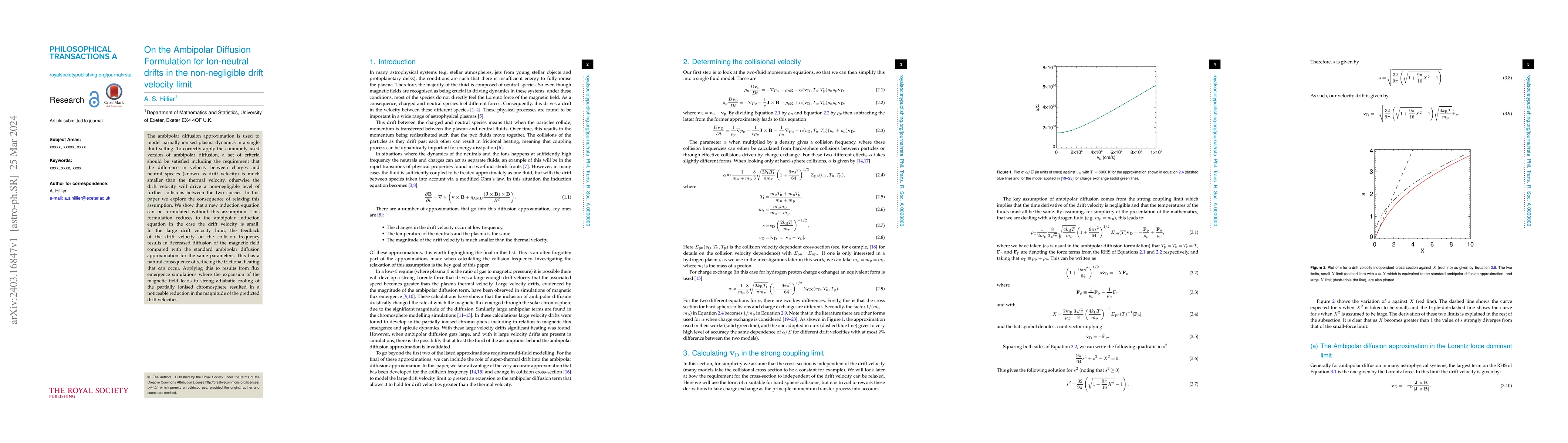 Thumbnail for On the Ambipolar Diffusion Formulation for Ion-neutral drifts in the
  non-negligible drift velocity limit
