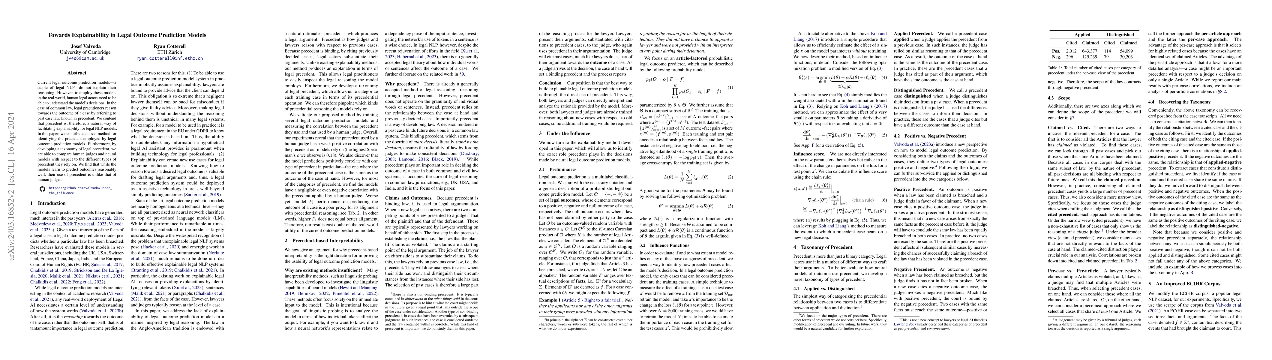Thumbnail for Towards Explainability in Legal Outcome Prediction Models