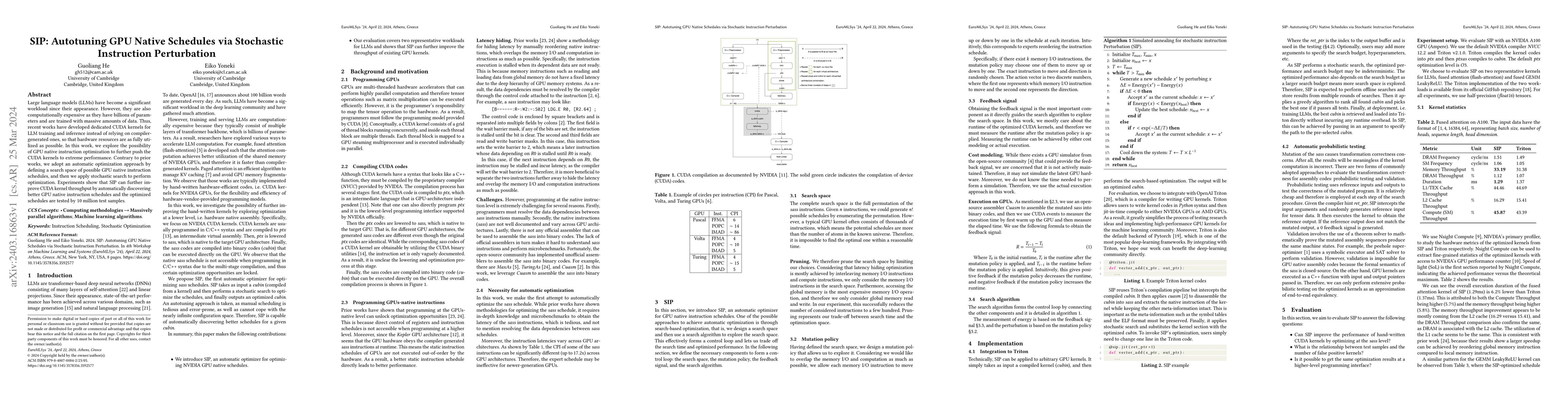 Thumbnail for SIP: Autotuning GPU Native Schedules via Stochastic Instruction
  Perturbation