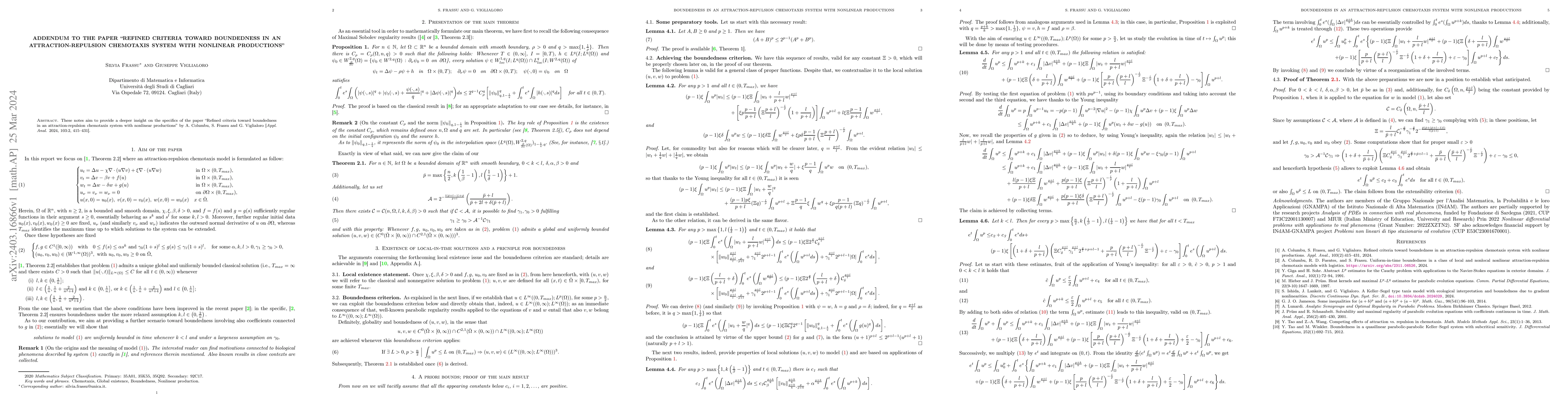 Thumbnail for Addendum to the paper "Refined criteria toward boundedness in an
  attraction-repulsion chemotaxis system with nonlinear productions"