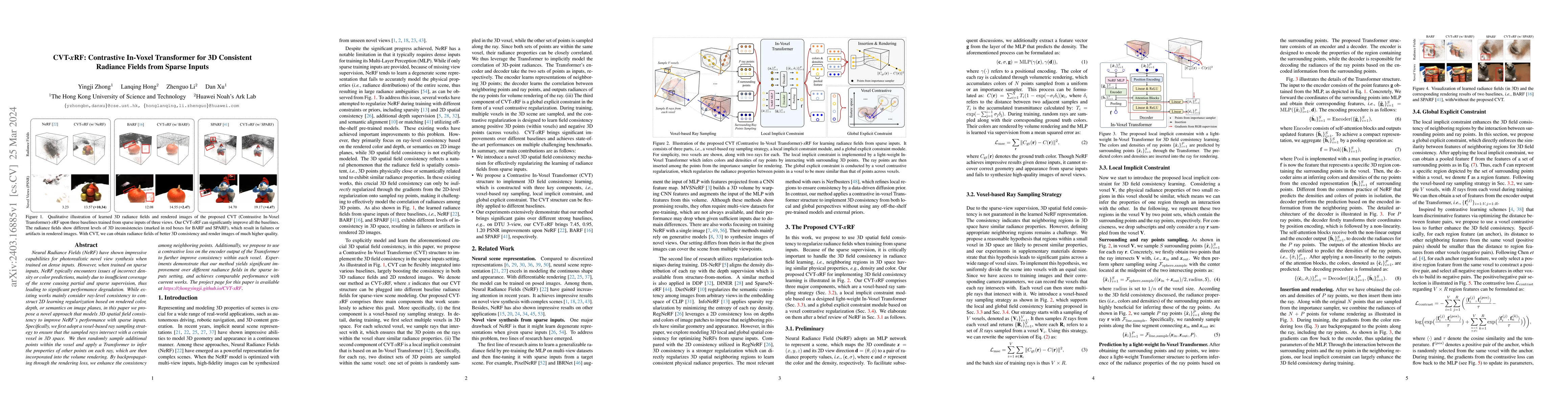 Thumbnail for CVT-xRF: Contrastive In-Voxel Transformer for 3D Consistent Radiance
  Fields from Sparse Inputs