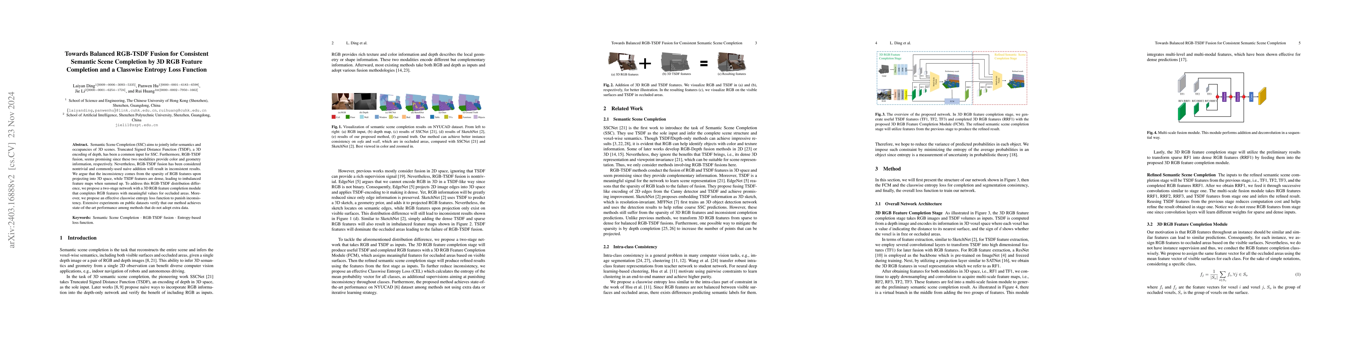 Thumbnail for Towards Balanced RGB-TSDF Fusion for Consistent Semantic Scene
  Completion by 3D RGB Feature Completion and a Classwise Entropy Loss Function