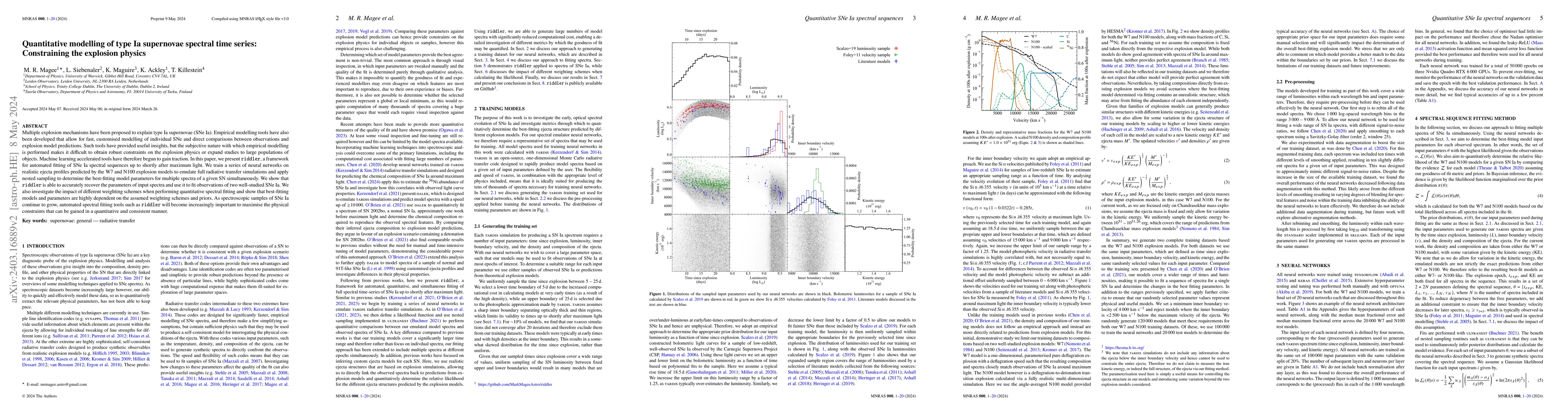 Thumbnail for Quantitative modelling of type Ia supernovae spectral time series:
  Constraining the explosion physics