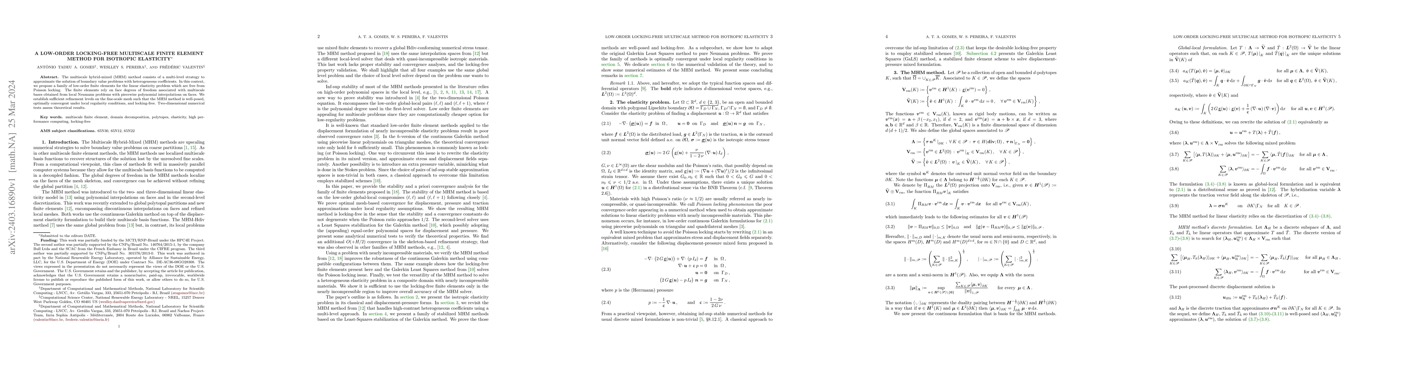 Thumbnail for A low-order locking-free multiscale finite element method for isotropic
  elasticity