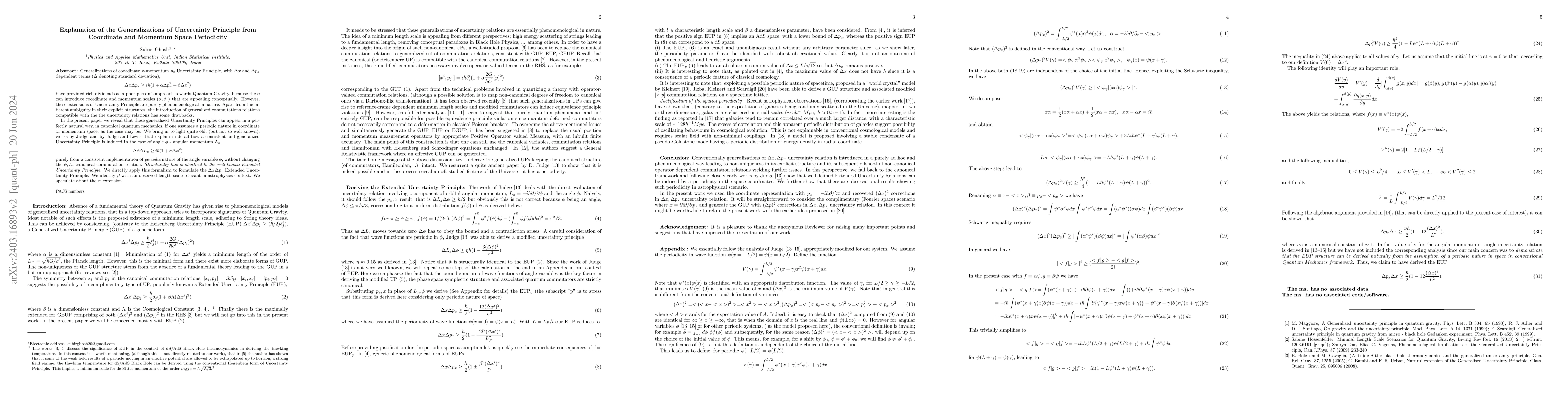 Thumbnail for Explanation of the Generalizations of Uncertainty Principle from
  Coordinate and Momentum Space Periodicity
