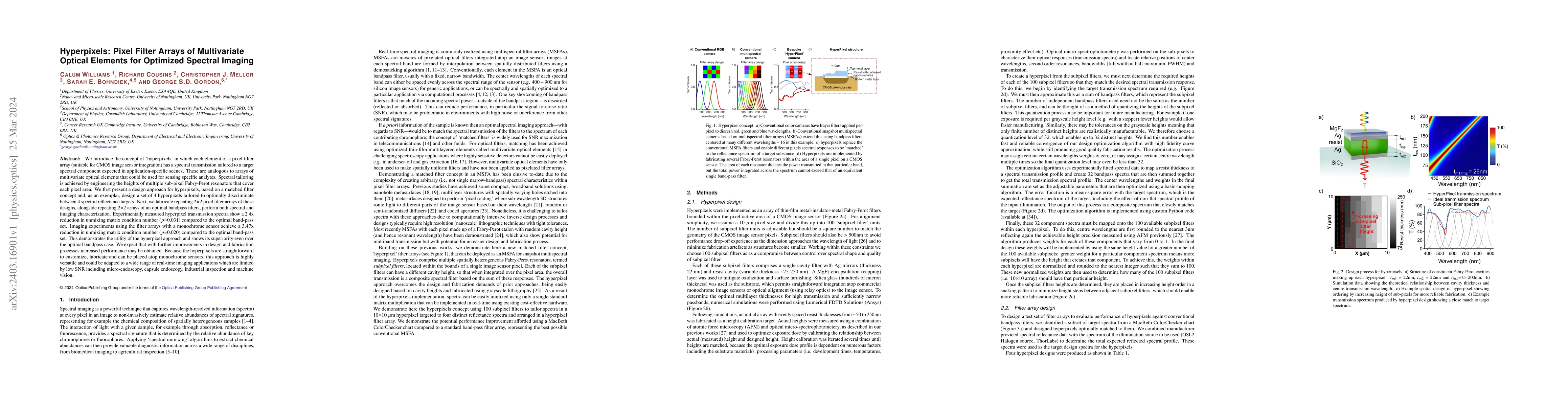 Thumbnail for Hyperpixels: Pixel Filter Arrays of Multivariate Optical Elements for
  Optimized Spectral Imaging