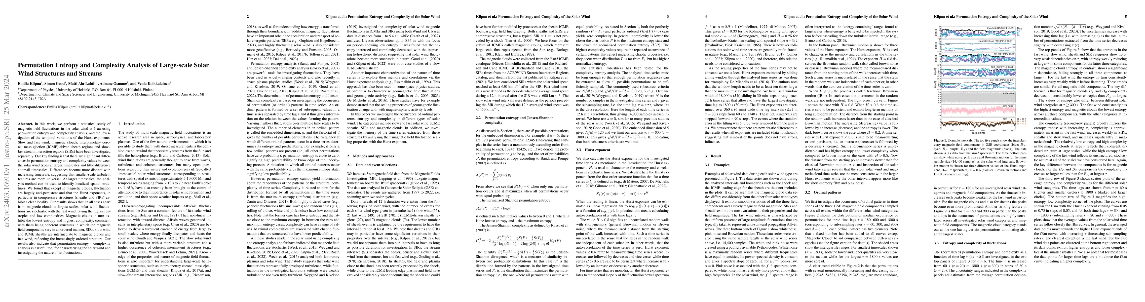 Thumbnail for Permutation Entropy and Complexity Analysis of Large-scale Solar Wind
  Structures and Streams