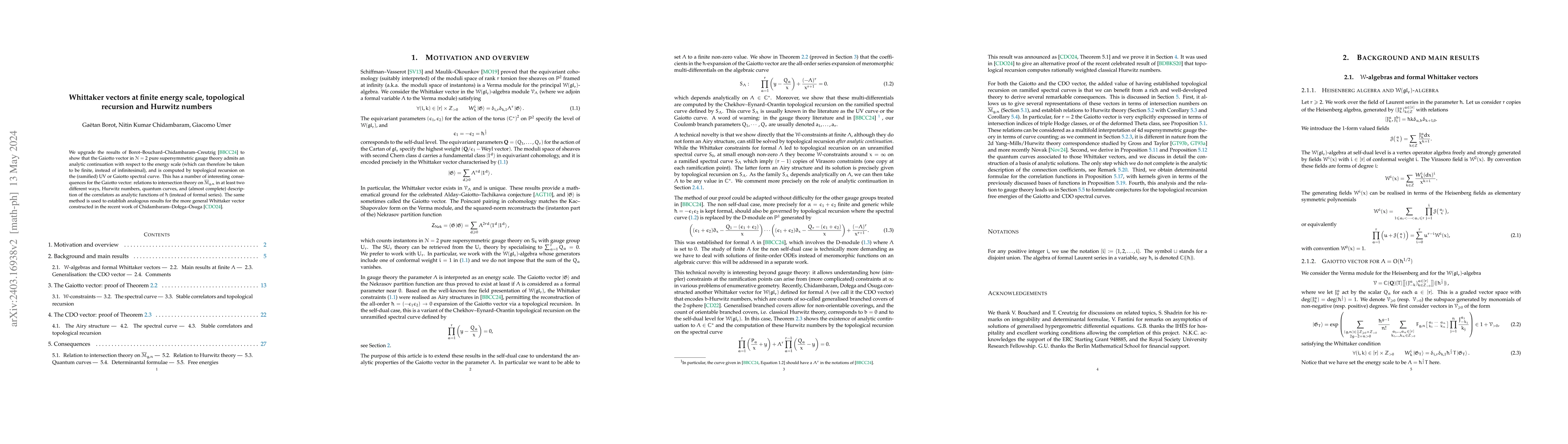 Thumbnail for Whittaker vectors at finite energy scale, topological recursion and
  Hurwitz numbers