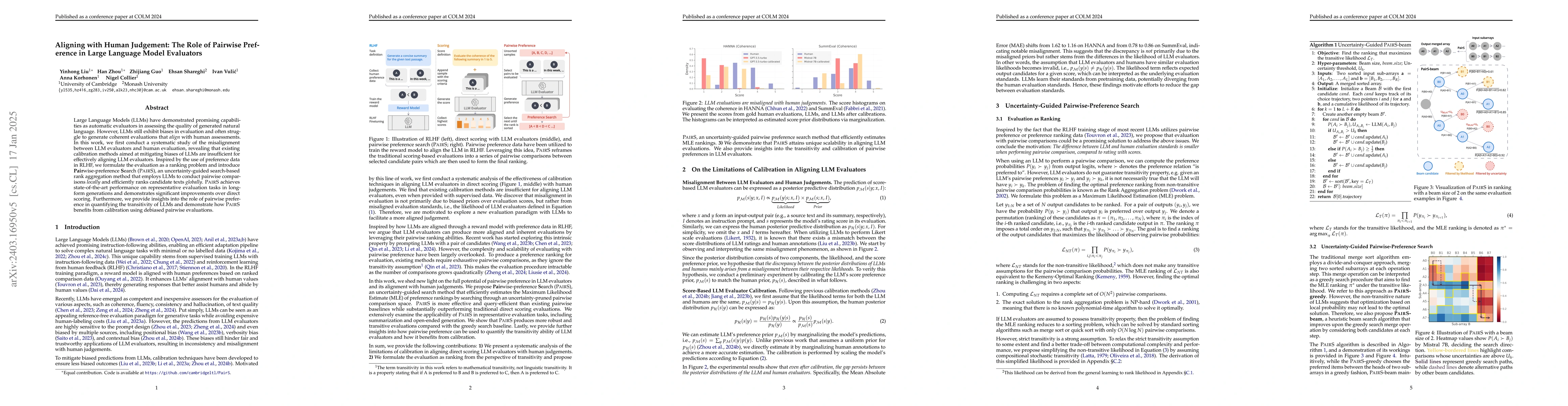 Thumbnail for Aligning with Human Judgement: The Role of Pairwise Preference in Large
  Language Model Evaluators