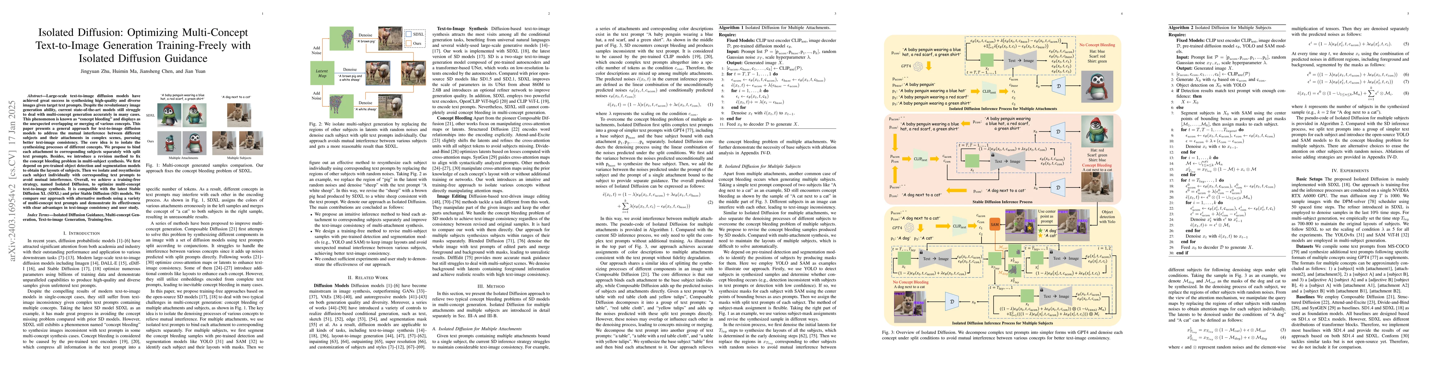 Thumbnail for Isolated Diffusion: Optimizing Multi-Concept Text-to-Image Generation
  Training-Freely with Isolated Diffusion Guidance