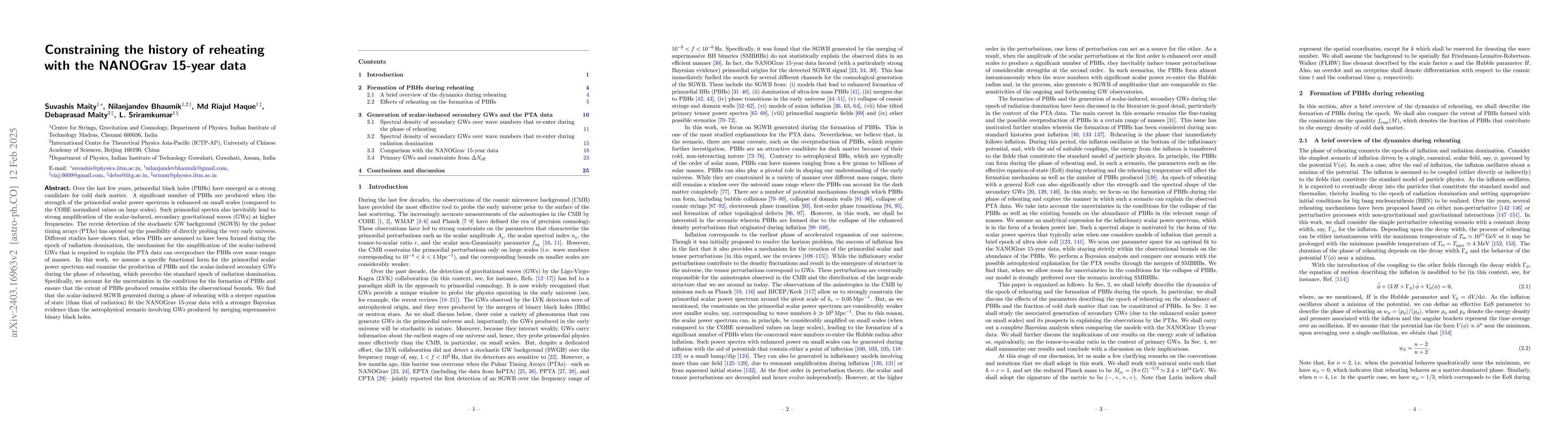 Thumbnail for Constraining the history of reheating with the NANOGrav 15-year data