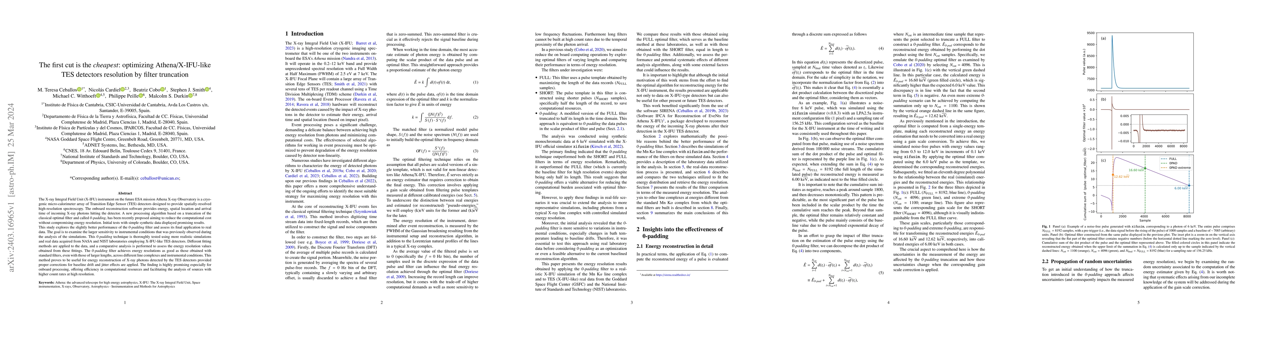 Thumbnail for The first cut is the cheapest: optimizing Athena/X-IFU-like TES
  detectors resolution by filter truncation