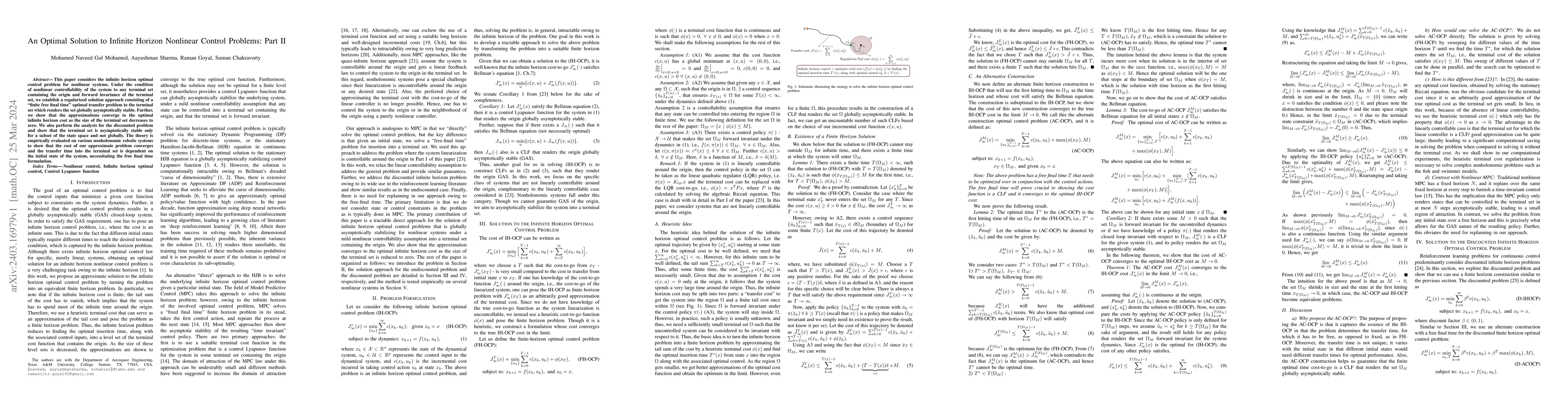 Thumbnail for An Optimal Solution to Infinite Horizon Nonlinear Control Problems: Part
  II