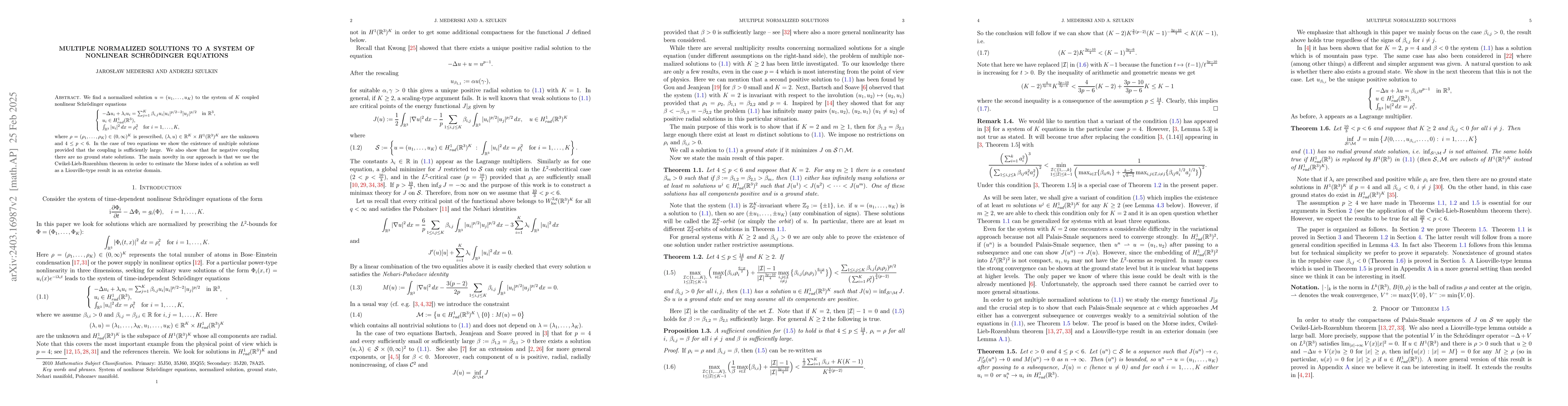 Thumbnail for Multiple normalized solutions to a system of nonlinear Schr\"{o}dinger
  equations