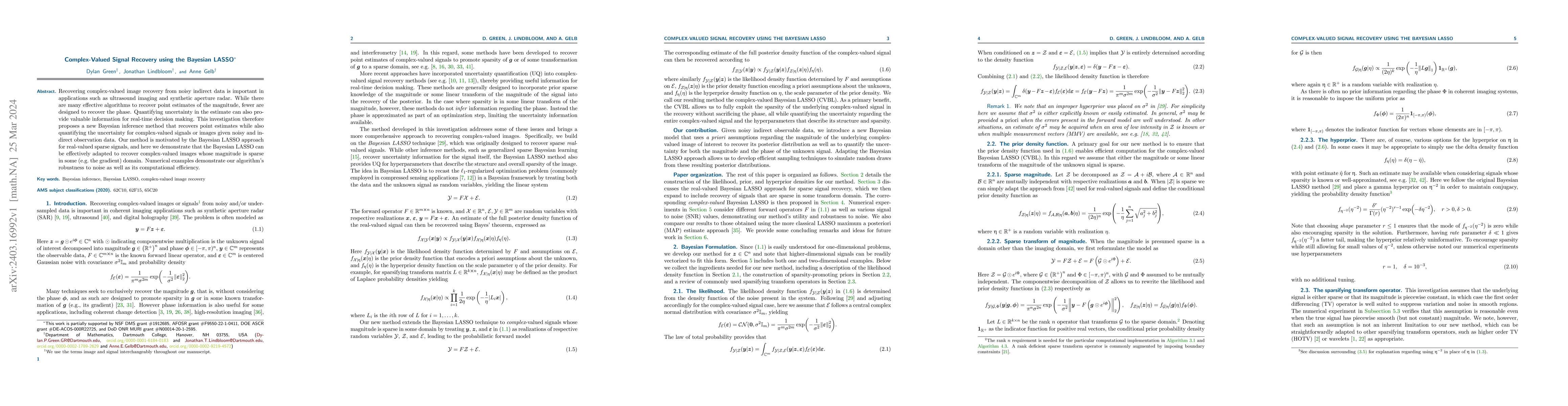 Thumbnail for Complex-Valued Signal Recovery using the Bayesian LASSO