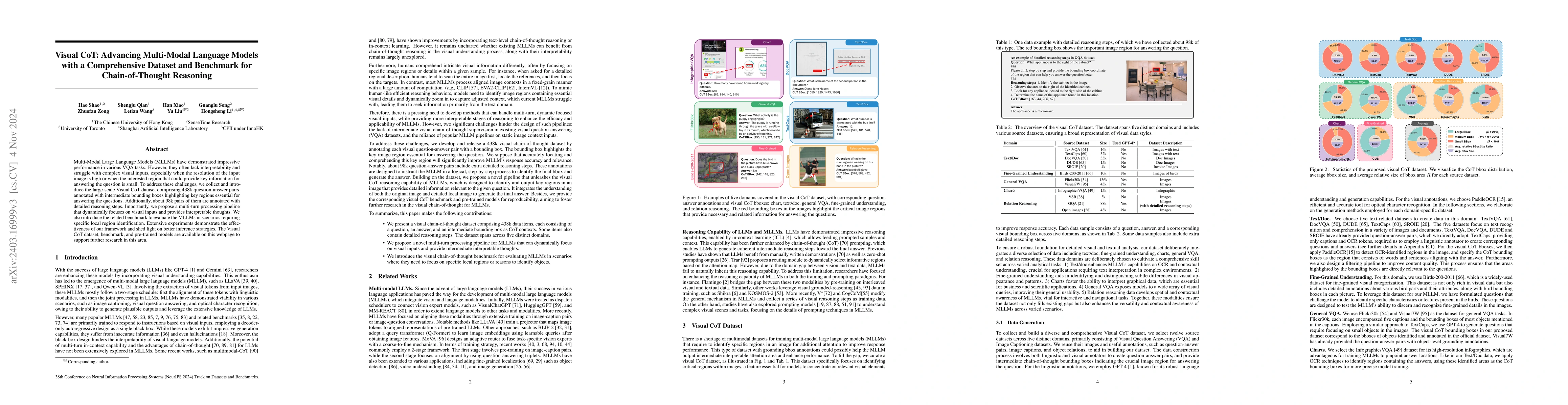 Thumbnail for Visual CoT: Advancing Multi-Modal Language Models with a Comprehensive
  Dataset and Benchmark for Chain-of-Thought Reasoning