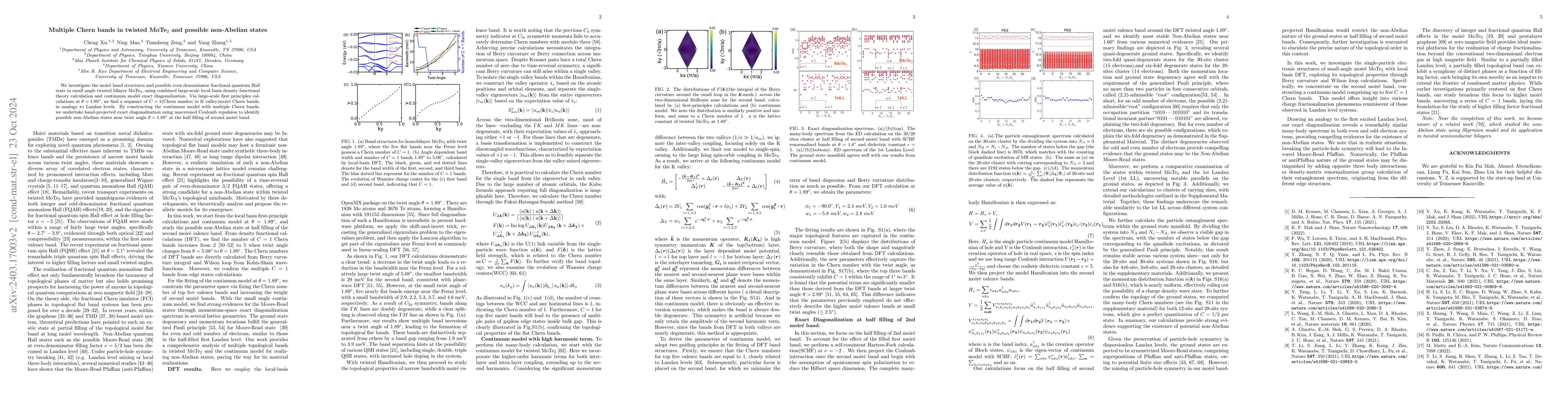 Thumbnail for Multiple Chern bands in twisted MoTe$_2$ and possible non-Abelian states