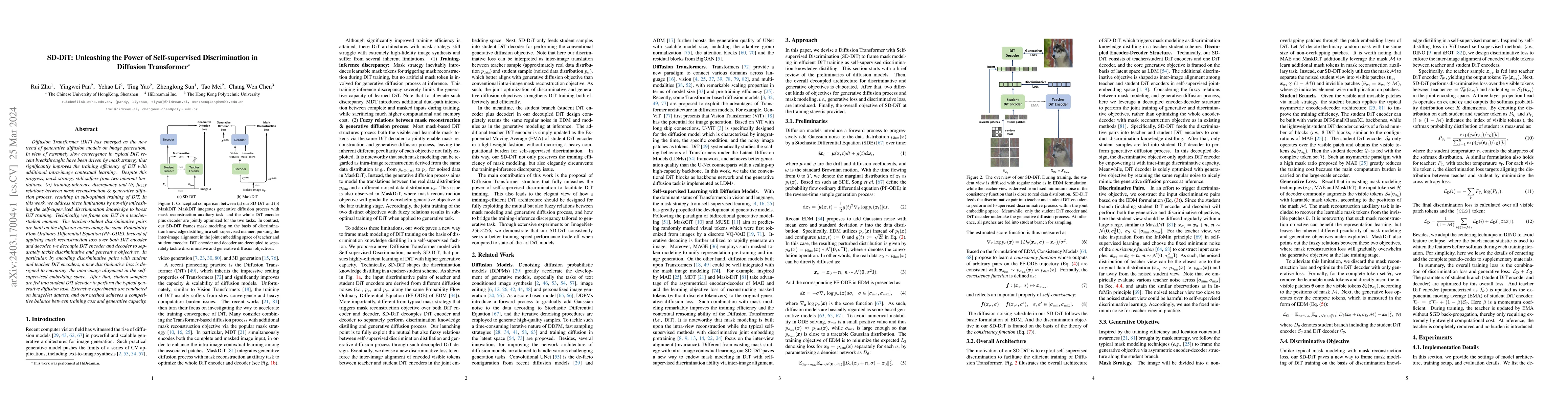 Thumbnail for SD-DiT: Unleashing the Power of Self-supervised Discrimination in
  Diffusion Transformer