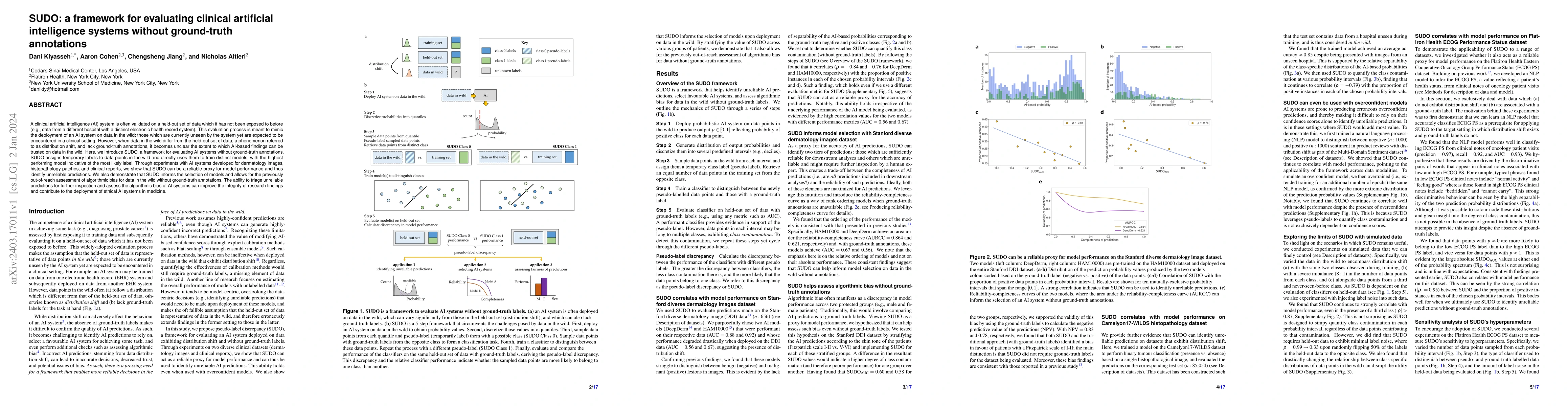 Thumbnail for SUDO: a framework for evaluating clinical artificial intelligence
  systems without ground-truth annotations