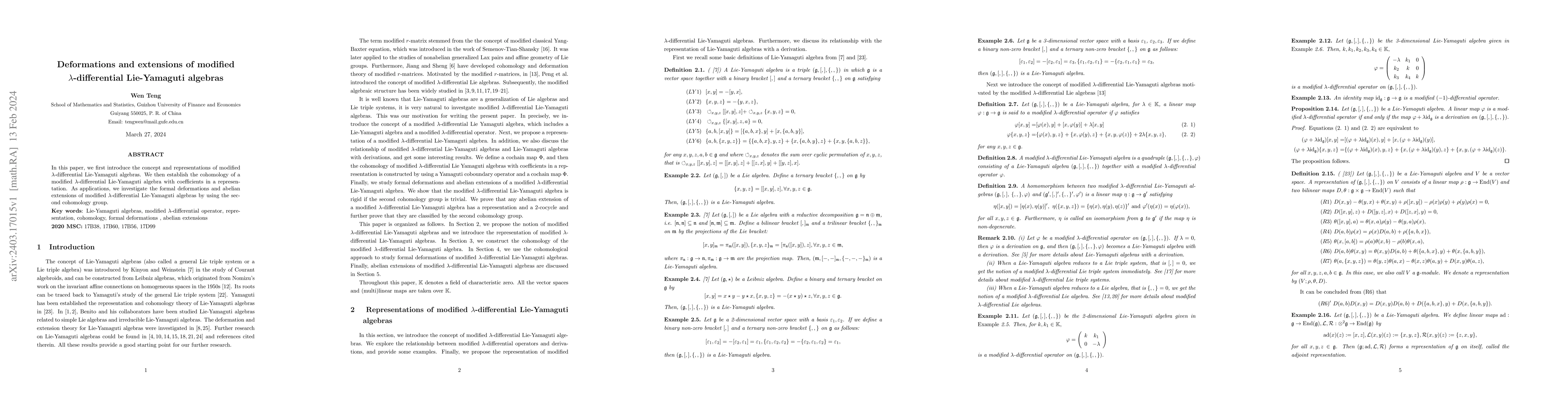 Thumbnail for Deformations and extensions of modified $\lambda$-differential
  Lie-Yamaguti algebras