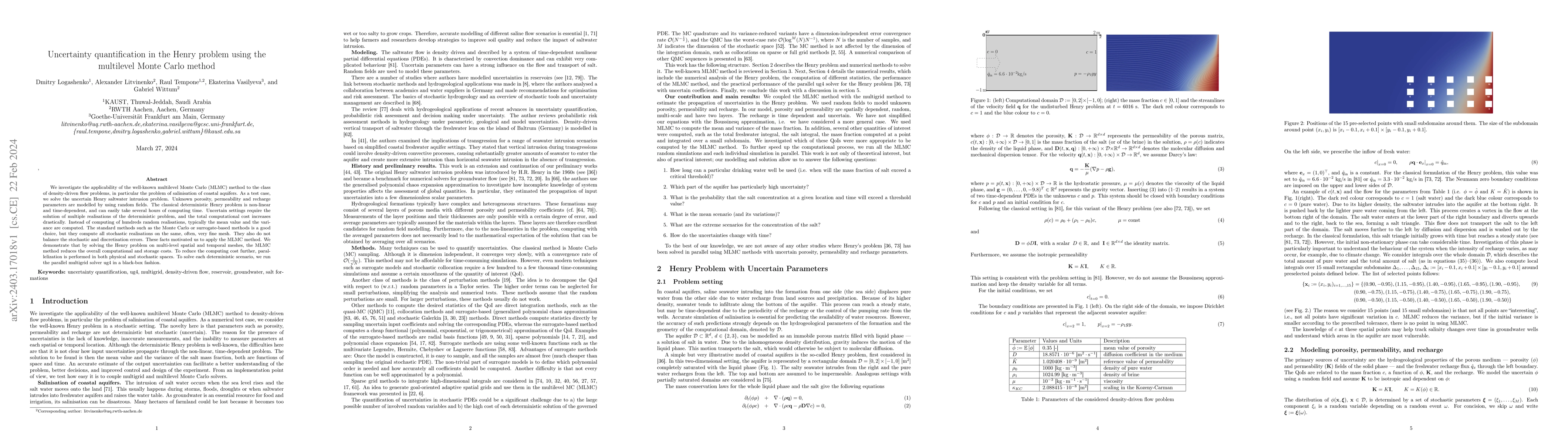 Thumbnail for Uncertainty quantification in the Henry problem using the multilevel
  Monte Carlo method