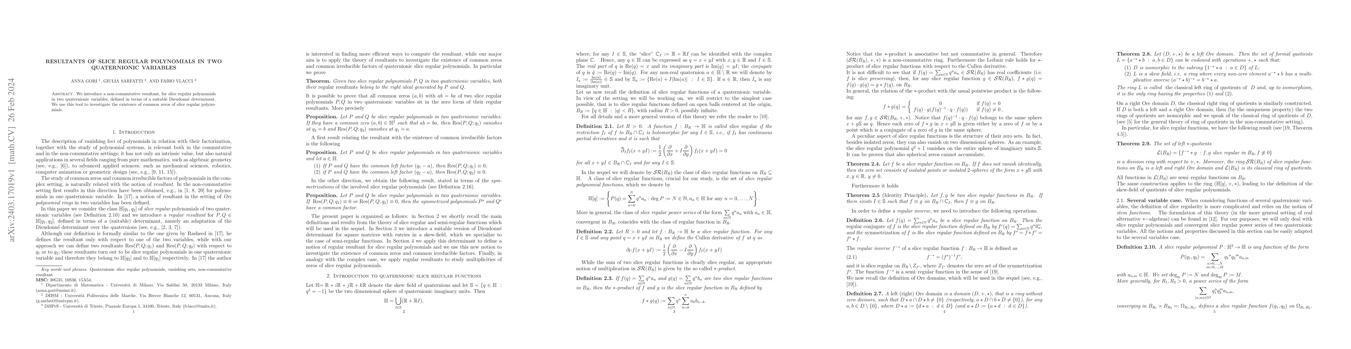 Thumbnail for Resultants of slice regular polynomials in two quaternionic variables