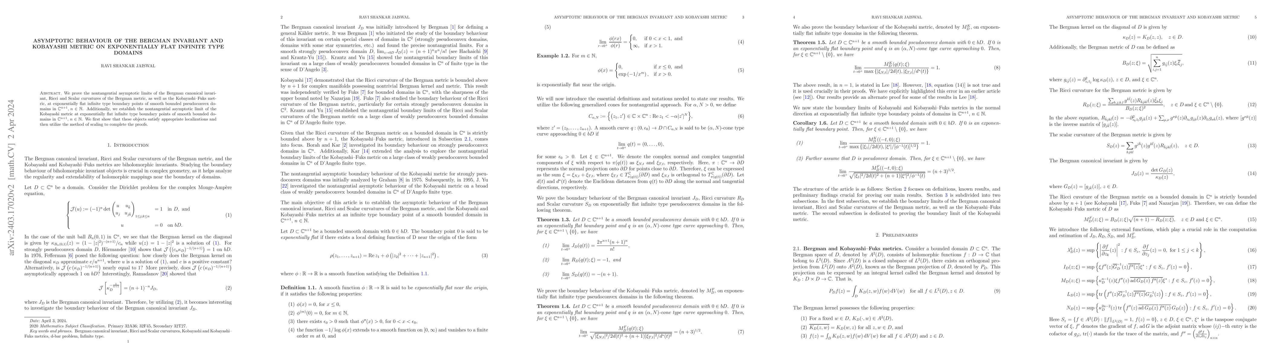 Thumbnail for Asymptotic behaviour of the Bergman invariant and Kobayashi metric on
  exponentially flat infinite type domains