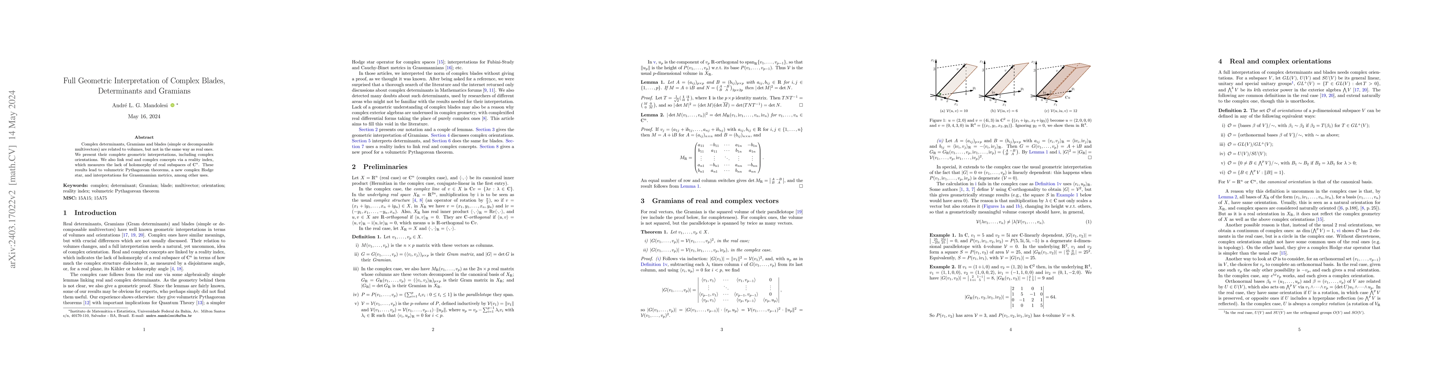 Thumbnail for Full Geometric Interpretation of Complex Blades, Determinants and
  Gramians
