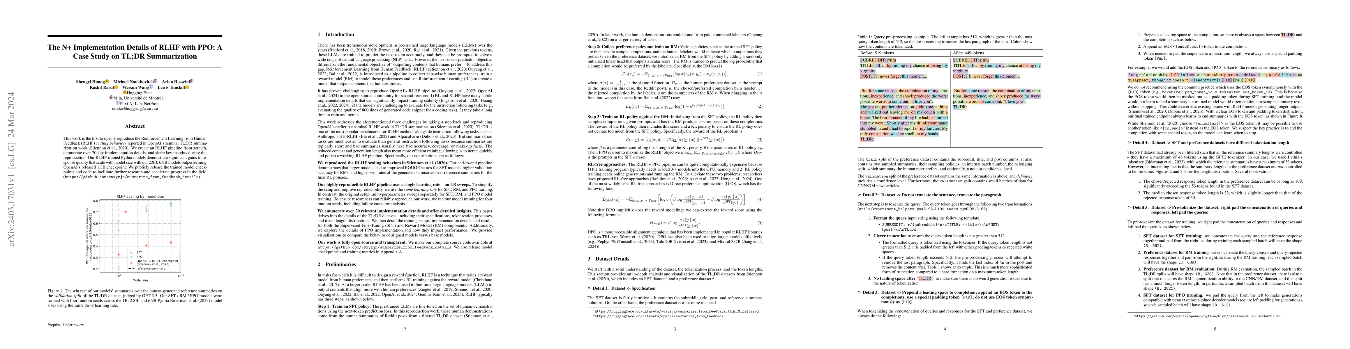 Thumbnail for The N+ Implementation Details of RLHF with PPO: A Case Study on TL;DR
  Summarization