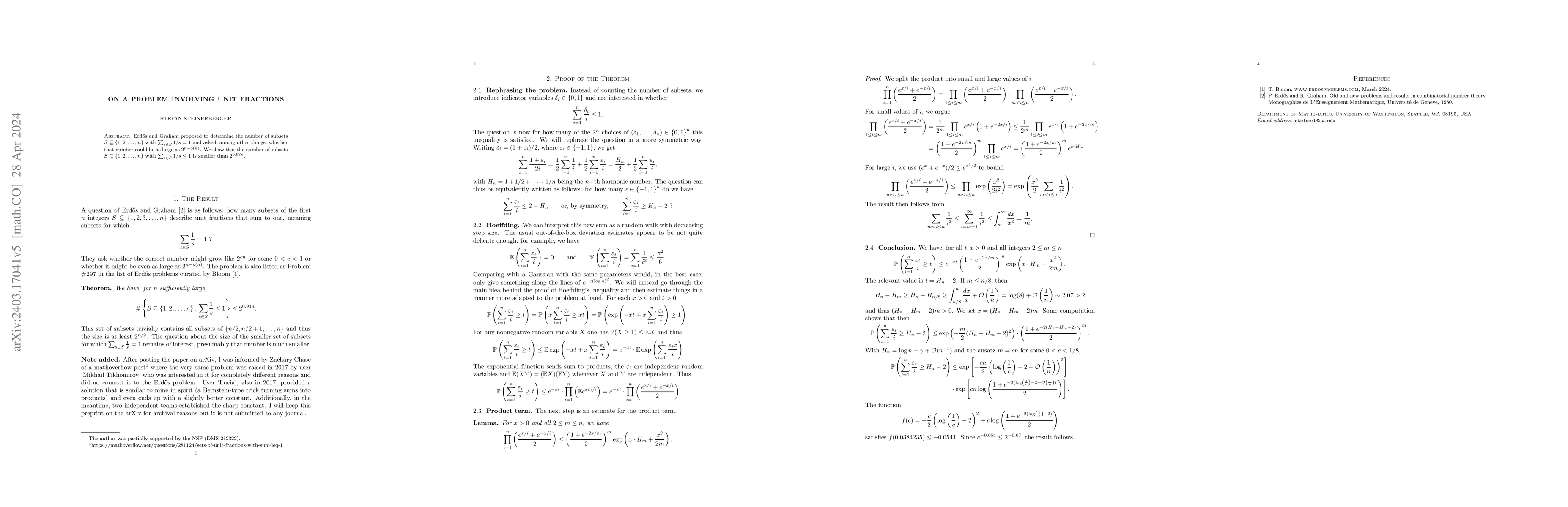 Thumbnail for On a problem involving unit fractions