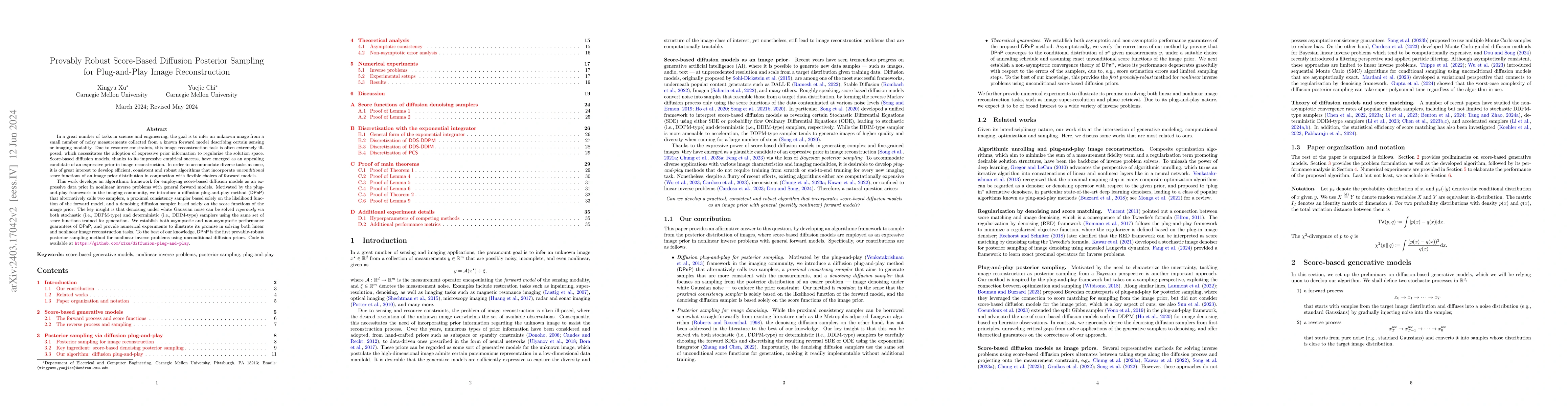 Thumbnail for Provably Robust Score-Based Diffusion Posterior Sampling for
  Plug-and-Play Image Reconstruction