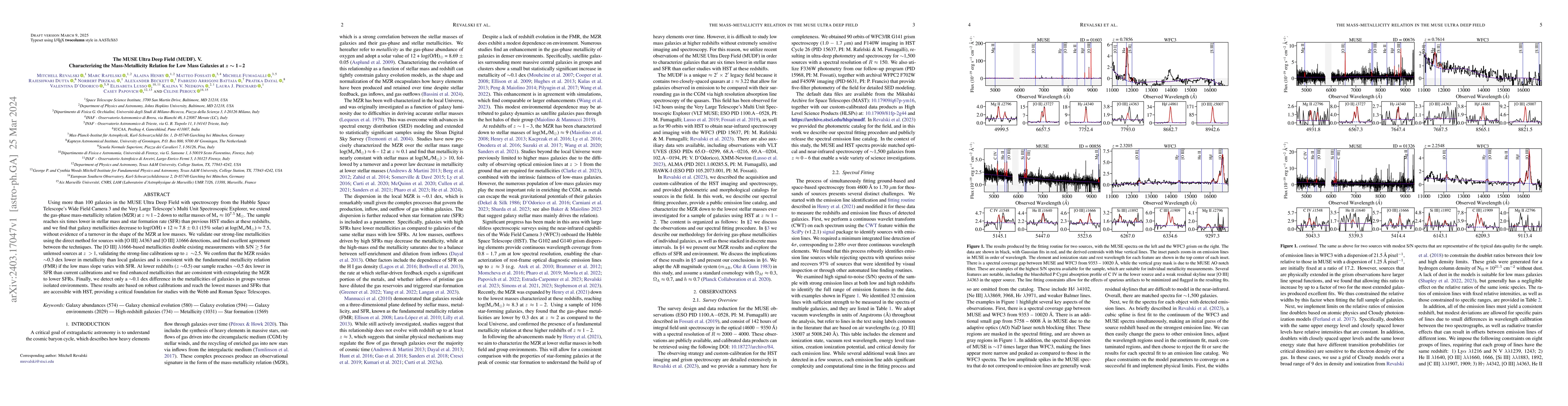 Thumbnail for The MUSE Ultra Deep Field (MUDF). V. Characterizing the Mass-Metallicity
  Relation for Low Mass Galaxies at $z\sim 1$-$2$