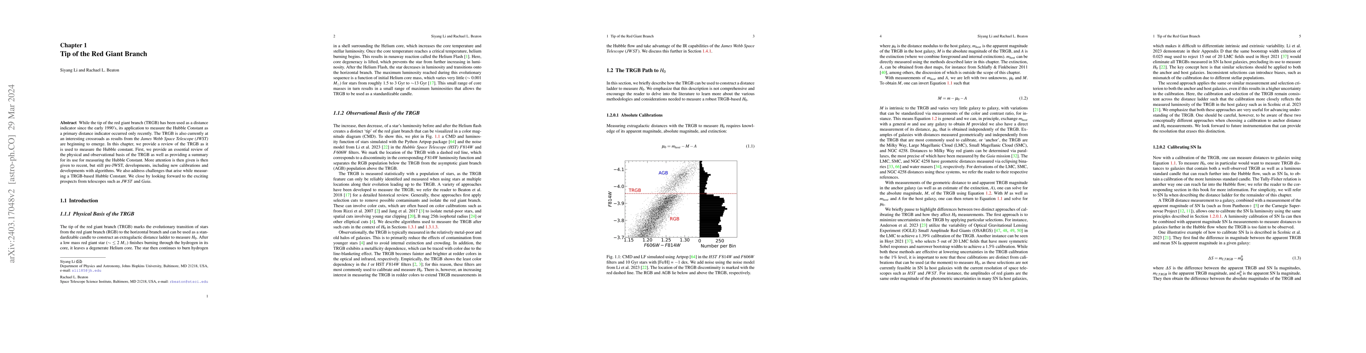 Thumbnail for The Tip of the Red Giant Branch Distance Ladder and the Hubble Constant