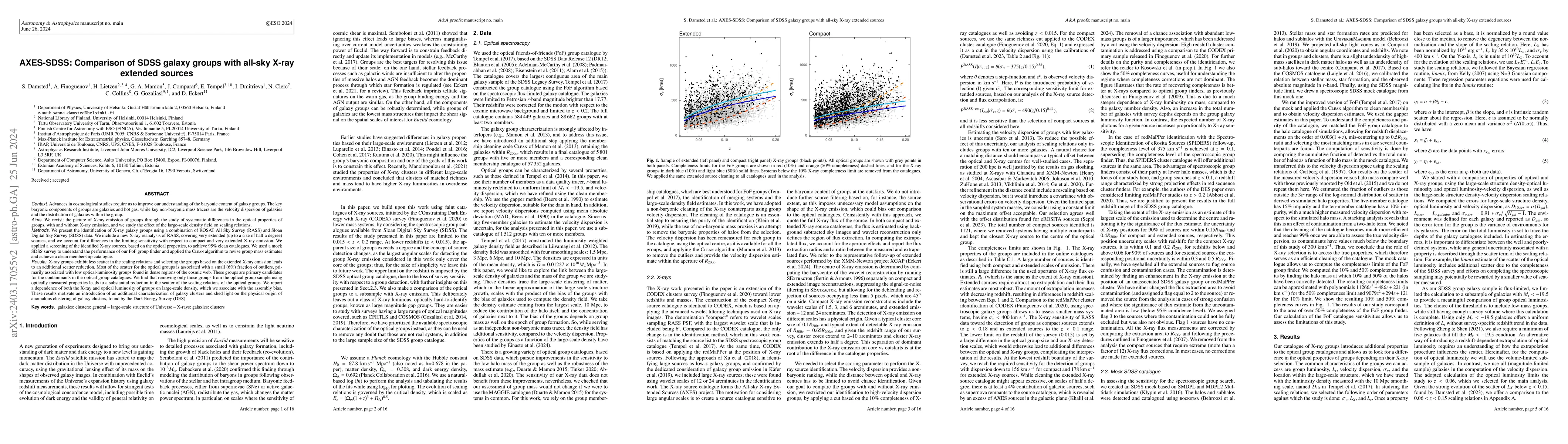 Thumbnail for AXES-SDSS: comparison of SDSS galaxy groups with all-sky X-ray extended
  sources