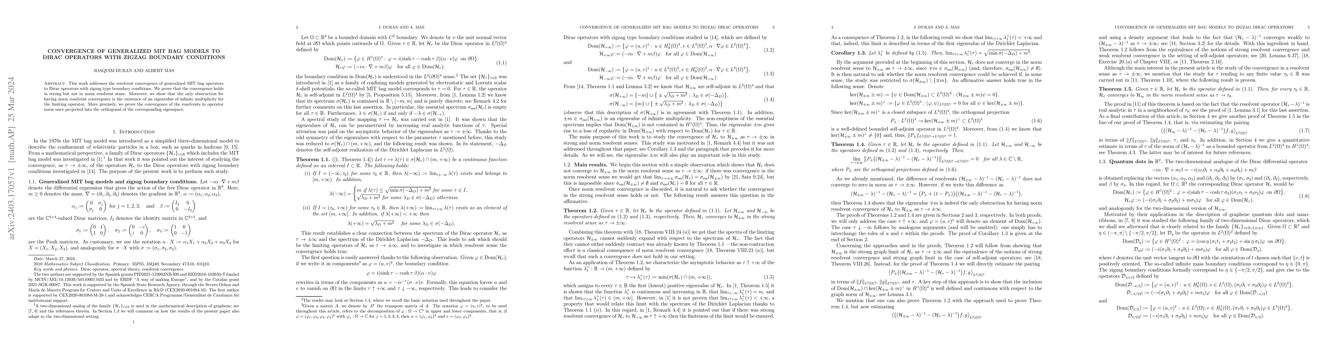 Thumbnail for Convergence of generalized MIT bag models to Dirac operators with zigzag
  boundary conditions
