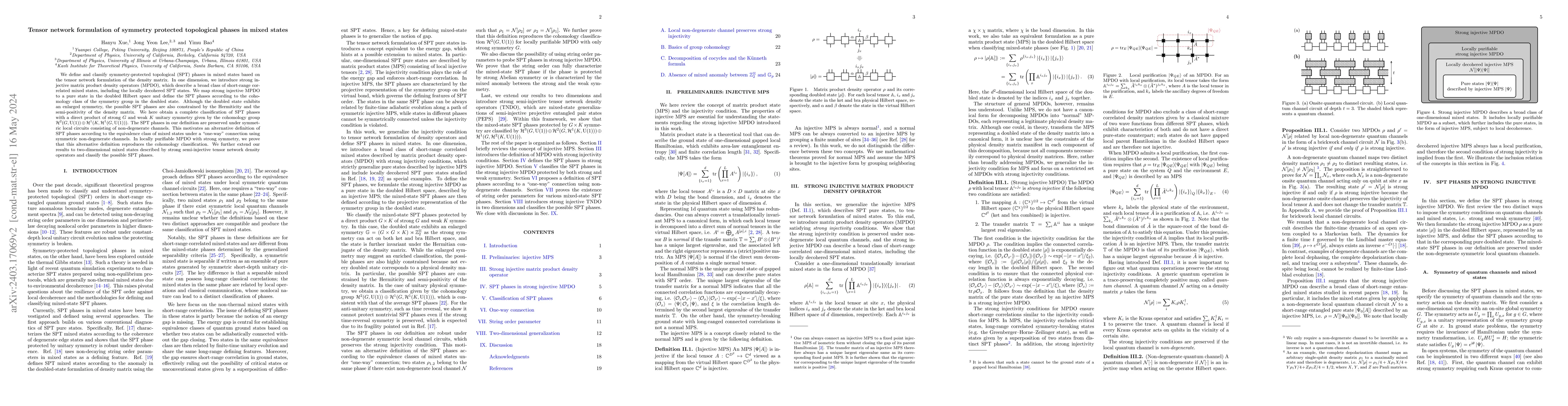 Thumbnail for Tensor network formulation of symmetry protected topological phases in
  mixed states