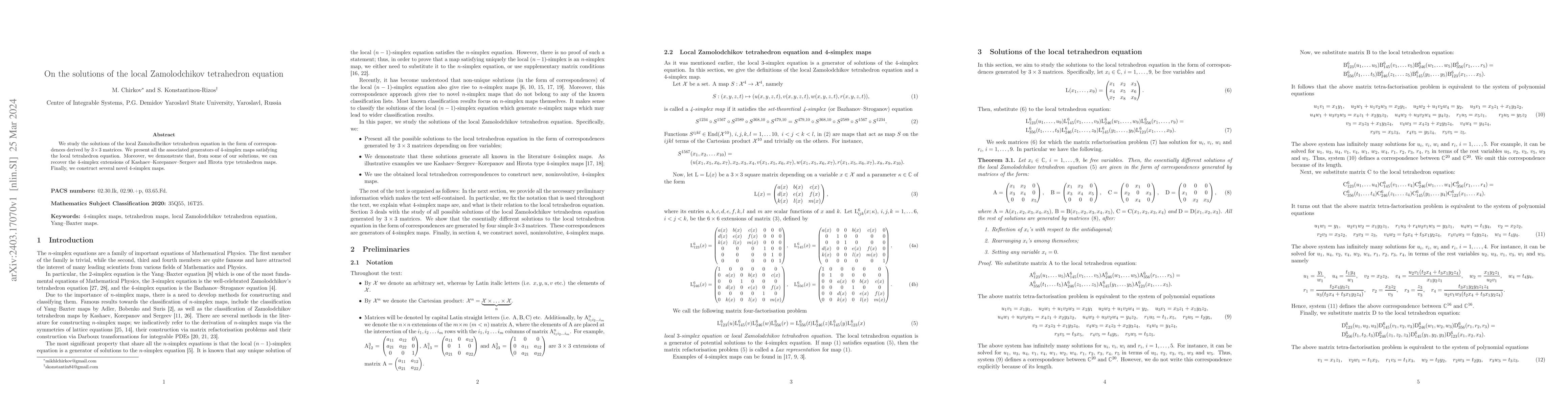 Thumbnail for On the solutions of the local Zamolodchikov tetrahedron equation