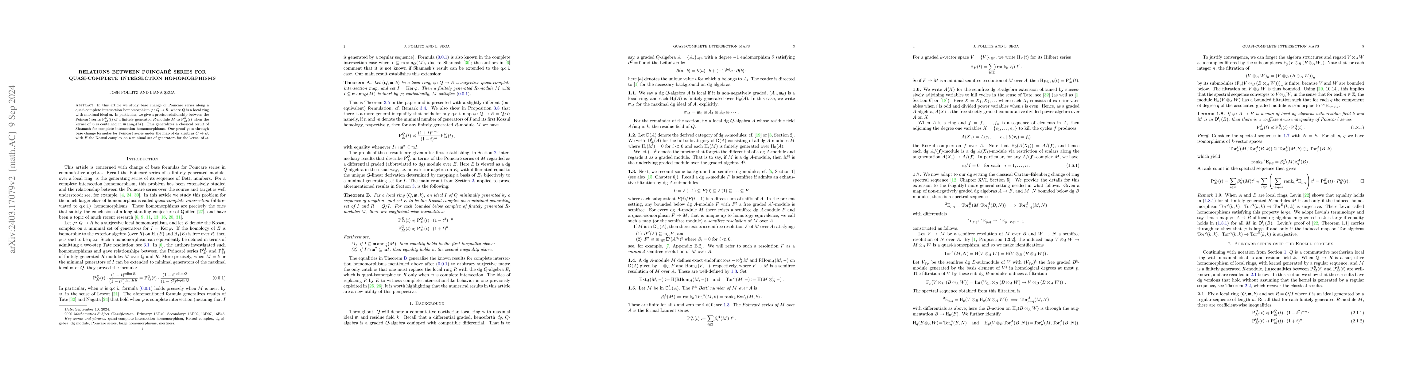Thumbnail for Relations between Poincar\'e series for quasi-complete intersection
  homomorphisms
