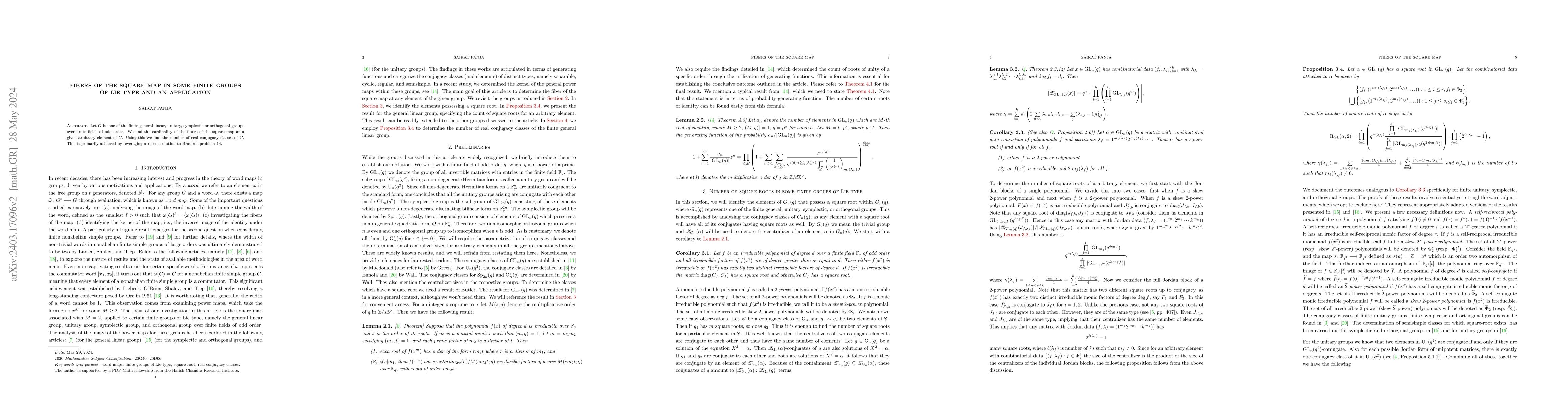 Thumbnail for Fibers of the square map in some finite groups of Lie type and an
  application