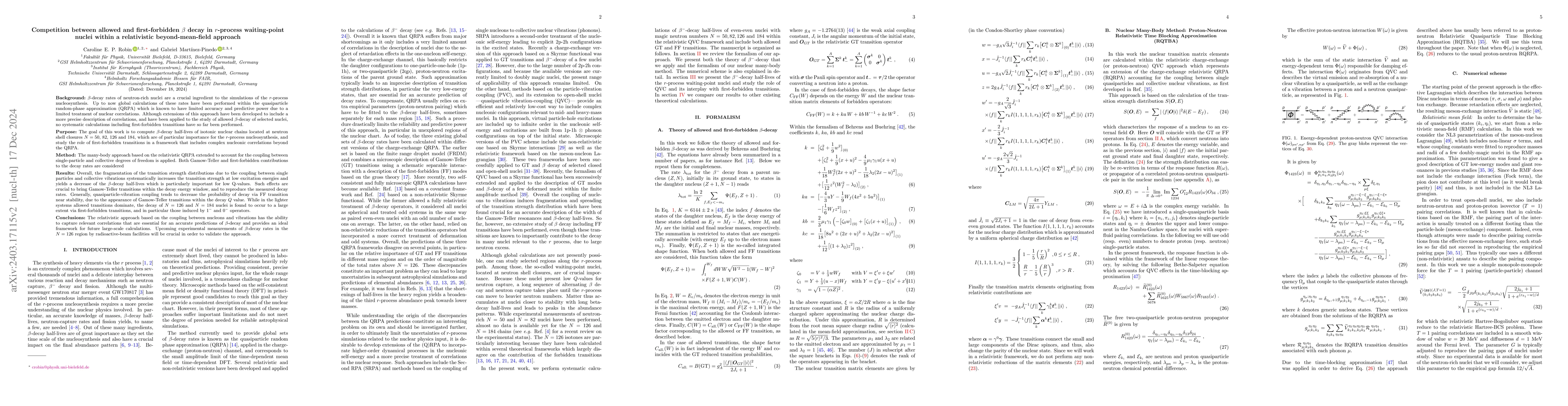 Thumbnail for Competition between allowed and first-forbidden $\beta$ decay in
  $r$-process waiting-point nuclei within a relativistic beyond-mean-field
  approach