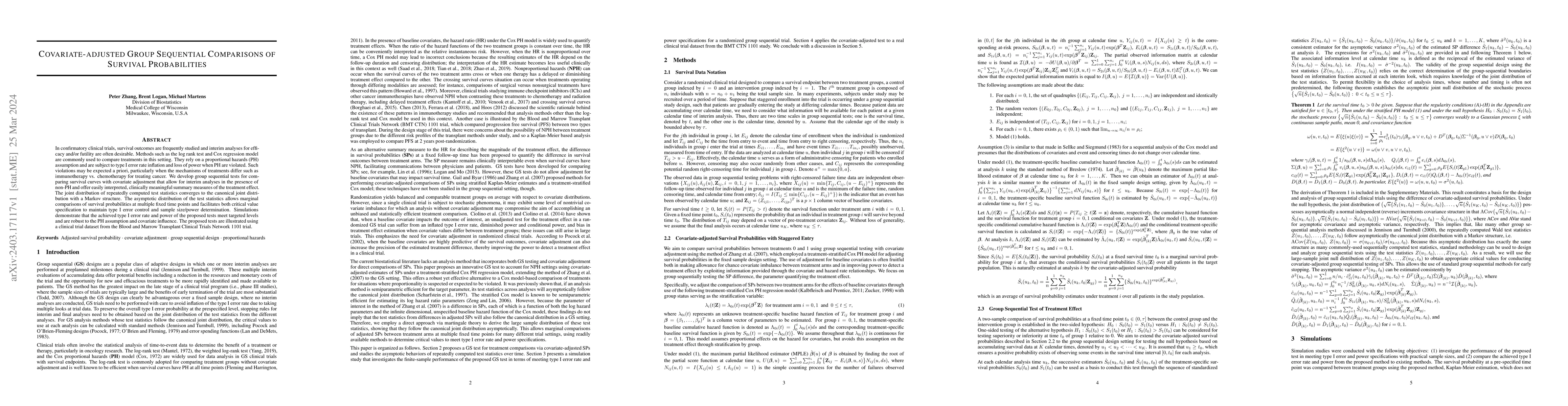 Thumbnail for Covariate-adjusted Group Sequential Comparisons of Survival
  Probabilities