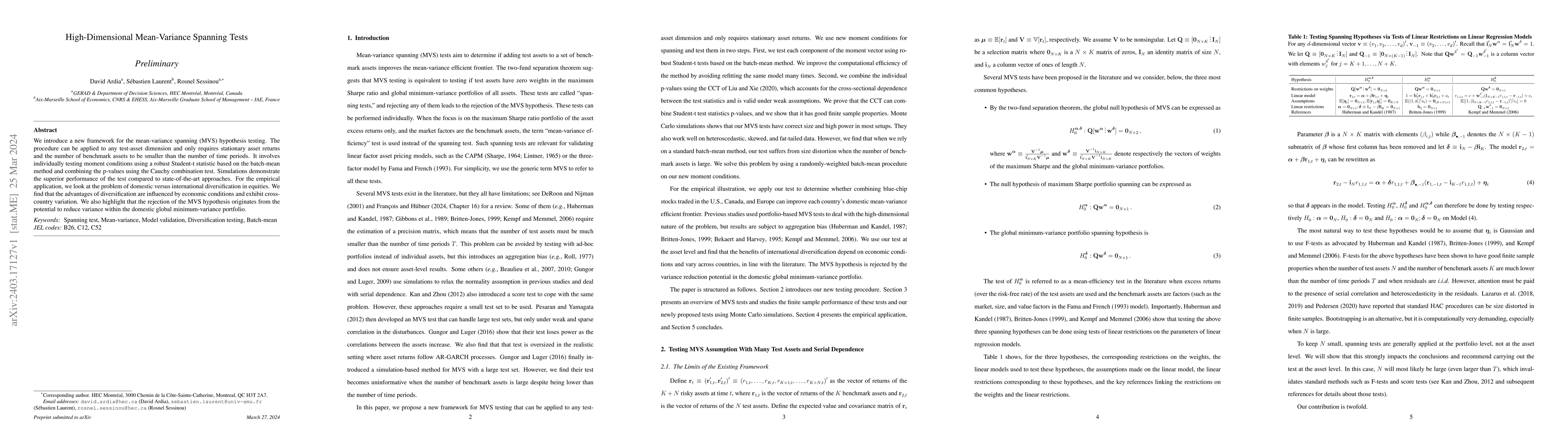 Thumbnail for High-Dimensional Mean-Variance Spanning Tests