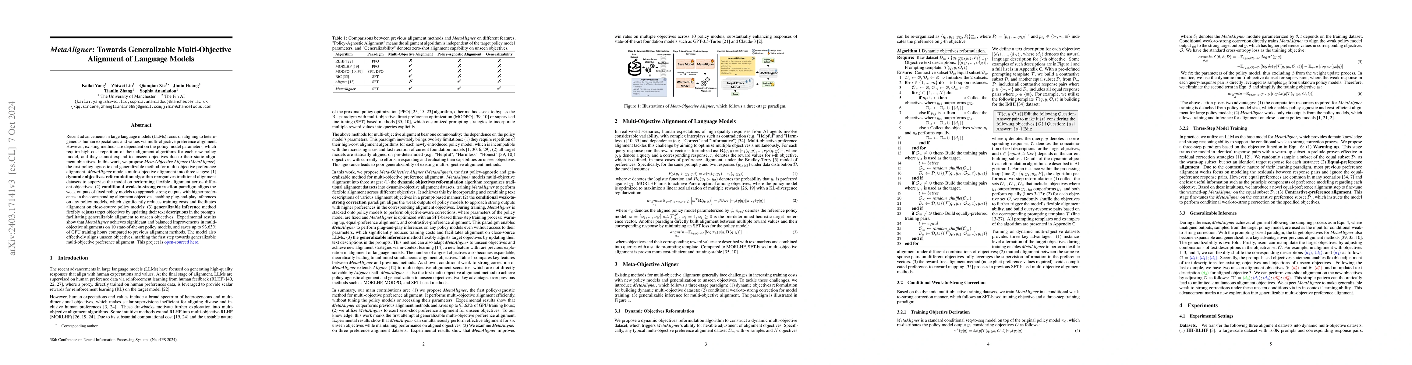Thumbnail for MetaAligner: Towards Generalizable Multi-Objective Alignment of Language
  Models