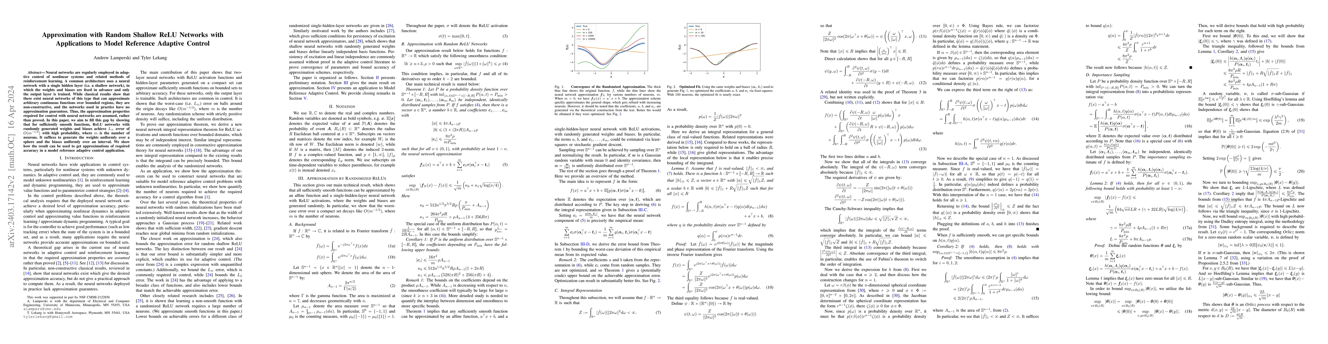 Thumbnail for Approximation with Random Shallow ReLU Networks with Applications to
  Model Reference Adaptive Control