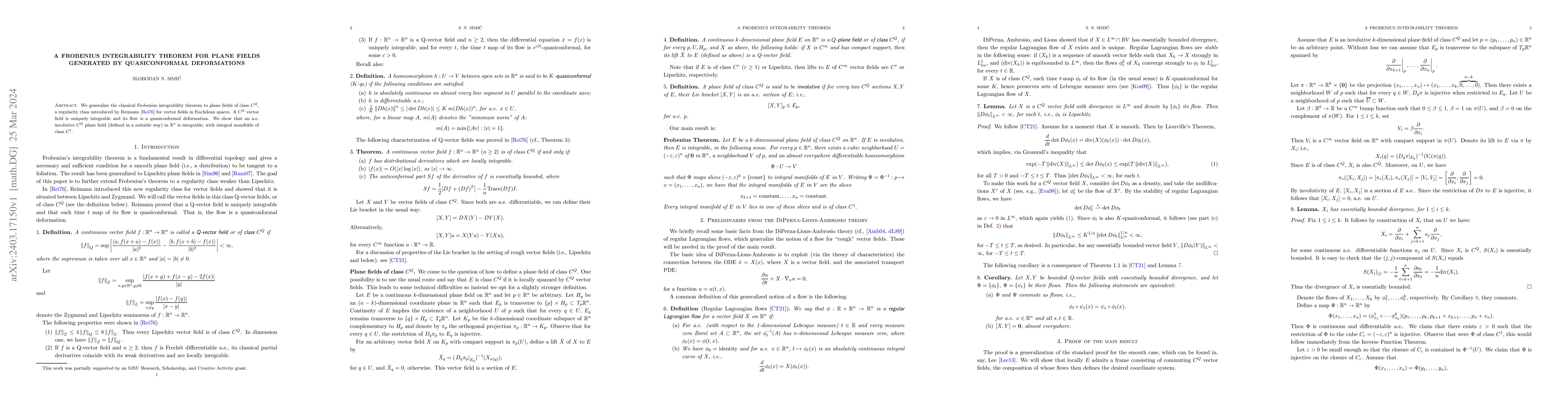 Thumbnail for A Frobenius integrability theorem for plane fields generated by
  quasiconformal deformations