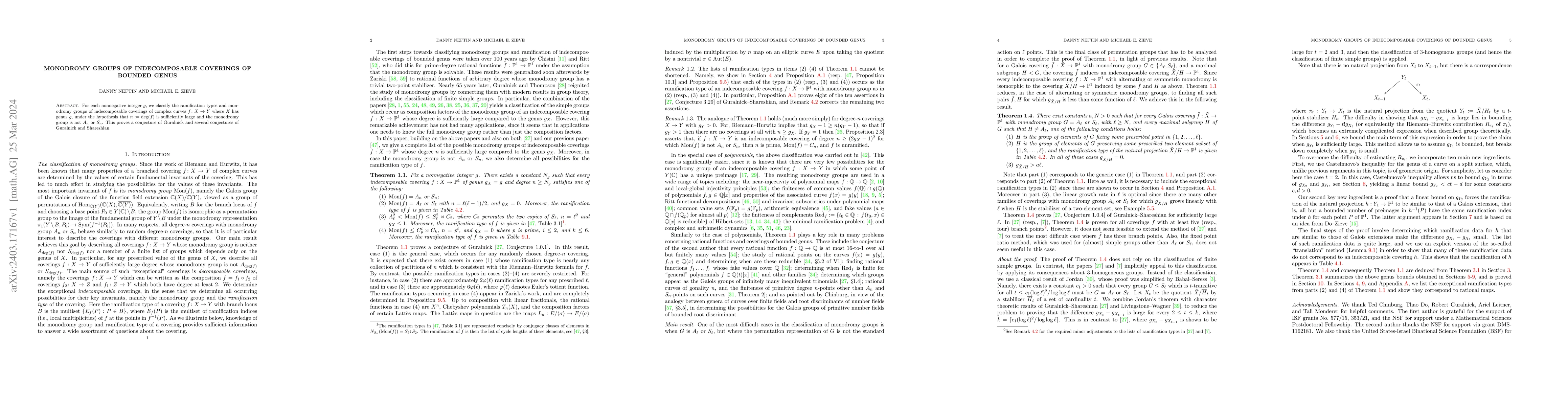 Thumbnail for Monodromy groups of indecomposable coverings of bounded genus