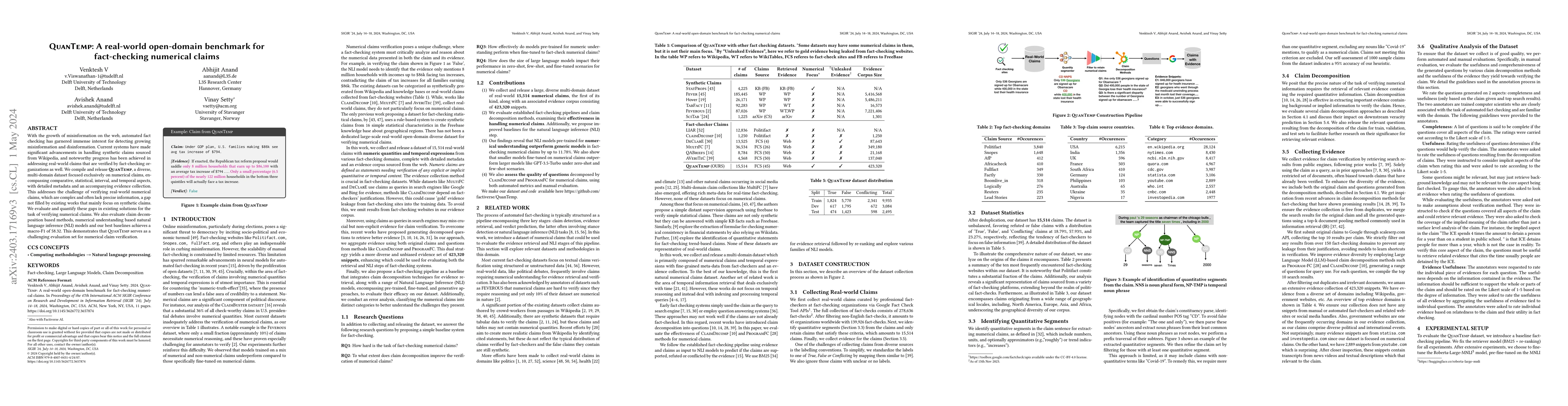 Thumbnail for QuanTemp: A real-world open-domain benchmark for fact-checking numerical
  claims