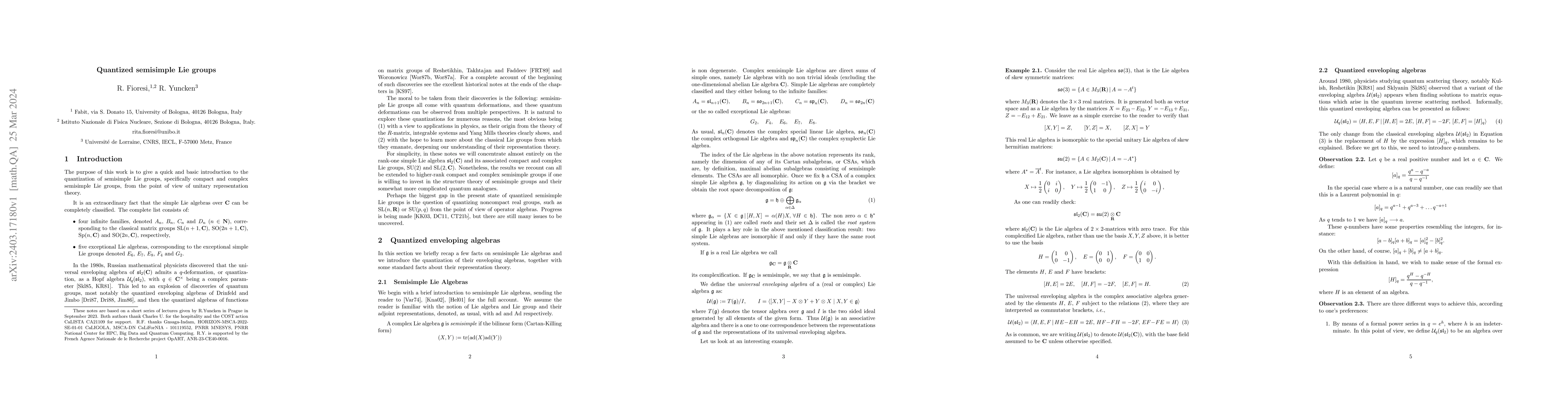 Thumbnail for Quantized semisimple Lie groups