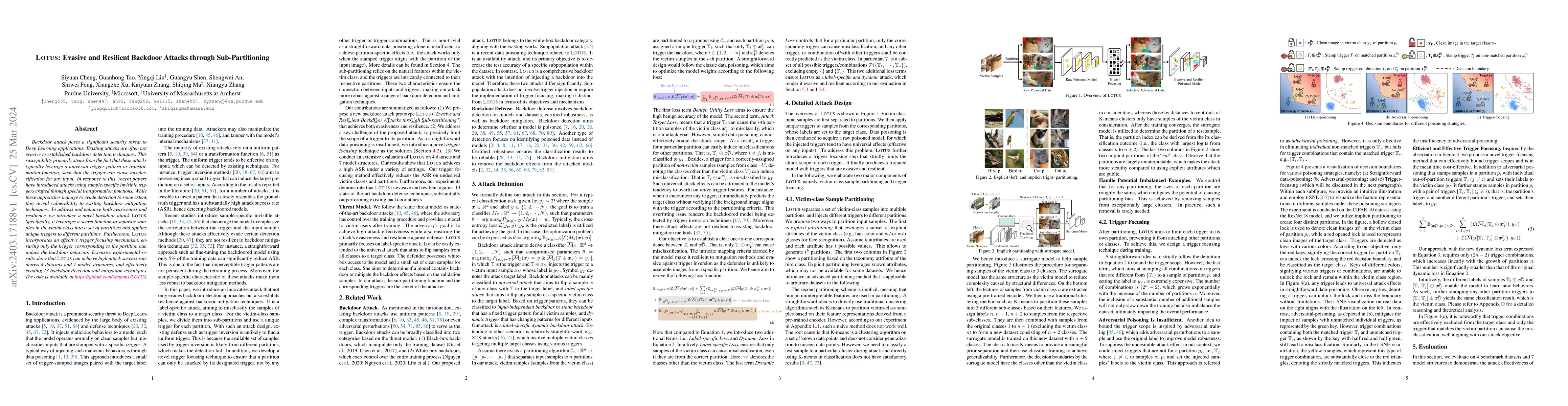 Thumbnail for LOTUS: Evasive and Resilient Backdoor Attacks through Sub-Partitioning